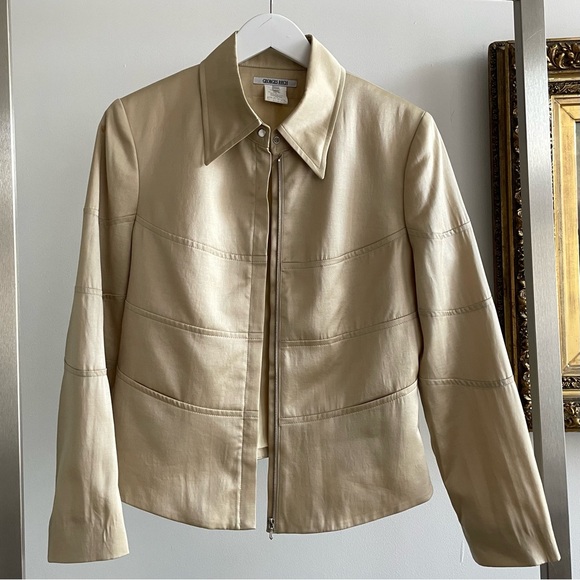 Georges Rech Paris Beige Silk & Wool Collared Zip-Up Jacket - Picture 4 of 5